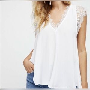 Free People Ivory Lace Accent Top
